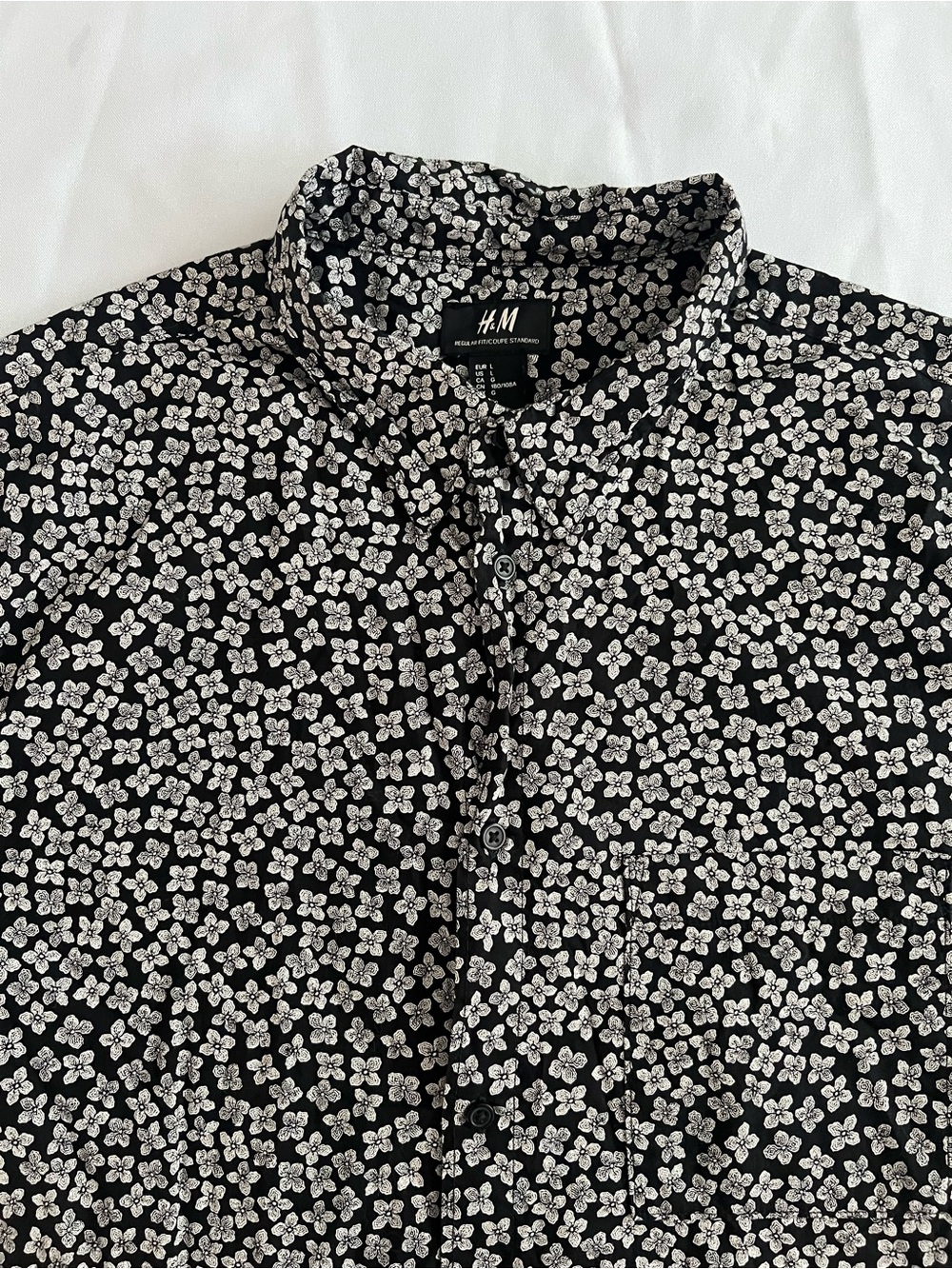 H&M Black Button-Down Shirt with White Floral Print